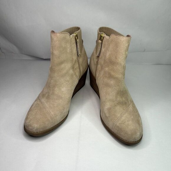 Toms Sadie Suede Sand Wedge Ankle Booties Round Toe Zip Womens Designer - Picture 4 of 10